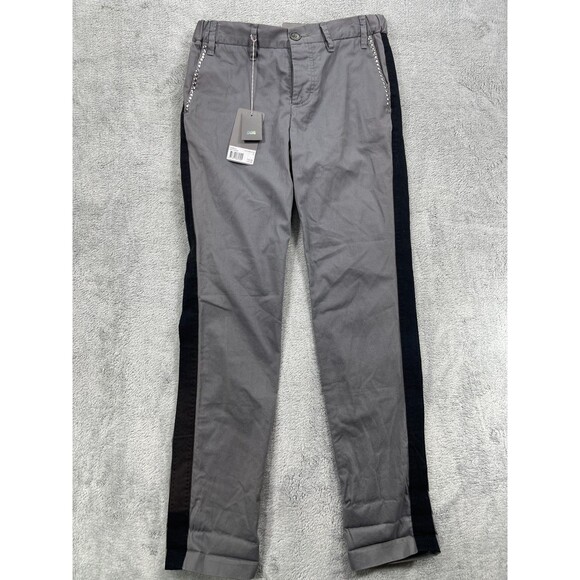 Zadig & Voltaire Pomelo Pants Womens 34 Gray Striped Cotton Mid-Rise Button-Fly - Picture 1 of 16